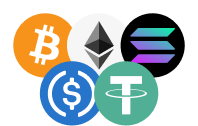BTC, ETH, SOL, USDC, USDT